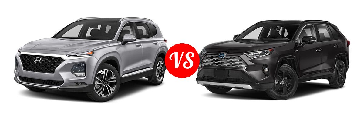 2020 Hyundai Santa Fe SUV Limited / Limited w/SULEV / SEL vs. 2020 Toyota RAV4 Hybrid SUV Hybrid XSE - Front Left Comparison