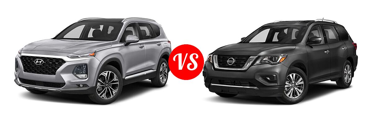2020 Hyundai Santa Fe SUV Limited / Limited w/SULEV / SEL vs. 2020 Nissan Pathfinder SUV S - Front Left Comparison