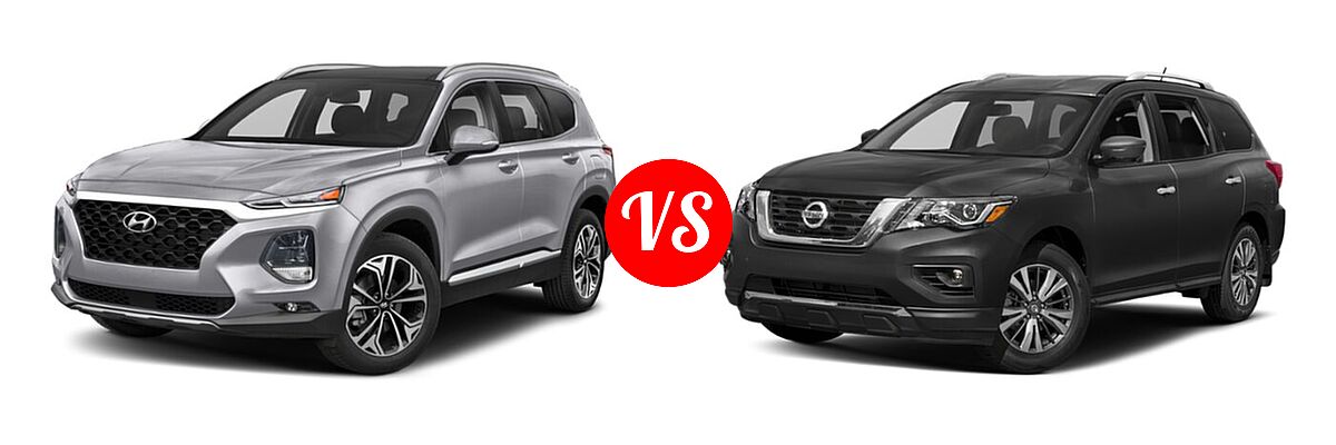 2020 Hyundai Santa Fe SUV Limited / Limited w/SULEV / SEL vs. 2020 Nissan Pathfinder SUV SL / SV - Front Left Comparison