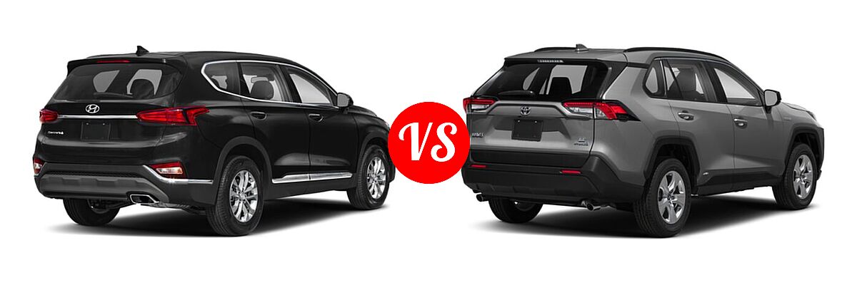 2020 Hyundai Santa Fe SUV SE / SE w/SULEV / SEL / SEL w/SULEV vs. 2020 Toyota RAV4 Hybrid SUV Hybrid LE - Rear Right Comparison