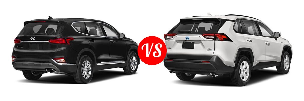 2020 Hyundai Santa Fe SUV SE / SE w/SULEV / SEL / SEL w/SULEV vs. 2020 Toyota RAV4 Hybrid SUV Hybrid XLE - Rear Right Comparison