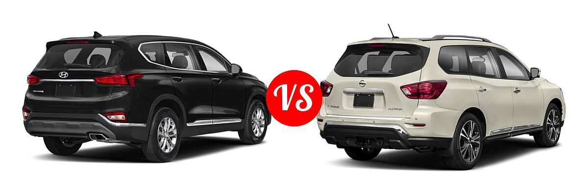 2020 Hyundai Santa Fe SUV SE / SE w/SULEV / SEL / SEL w/SULEV vs. 2020 Nissan Pathfinder SUV Platinum - Rear Right Comparison