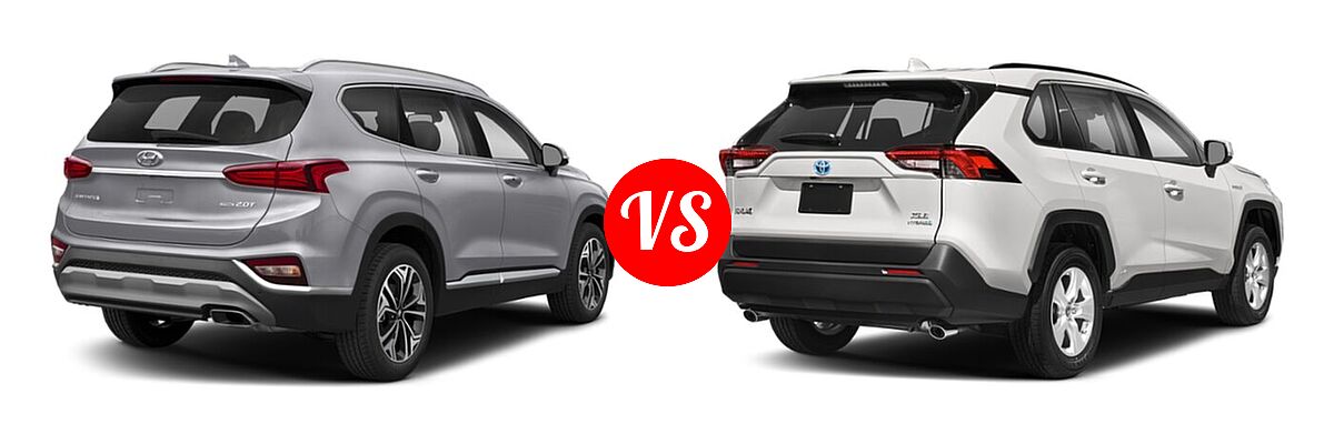 2020 Hyundai Santa Fe SUV Limited / Limited w/SULEV / SEL vs. 2020 Toyota RAV4 Hybrid SUV Hybrid XLE - Rear Right Comparison