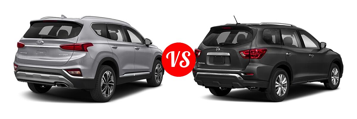 2020 Hyundai Santa Fe SUV Limited / Limited w/SULEV / SEL vs. 2020 Nissan Pathfinder SUV S - Rear Right Comparison