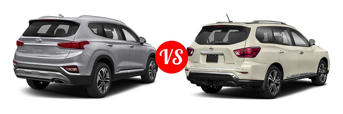 2020 Hyundai Santa Fe SUV Limited / Limited w/SULEV / SEL vs. 2020 Nissan Pathfinder SUV Platinum - Rear Right Comparison