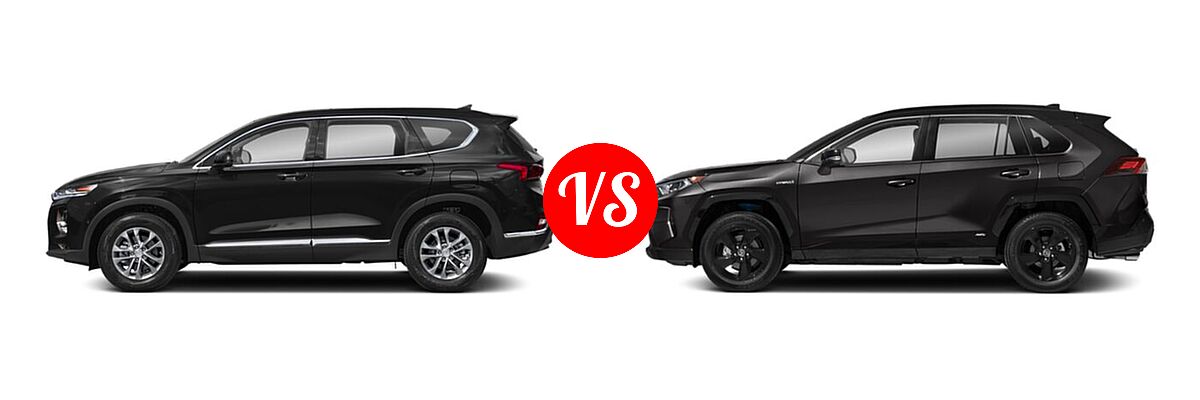 2020 Hyundai Santa Fe SUV SE / SE w/SULEV / SEL / SEL w/SULEV vs. 2020 Toyota RAV4 Hybrid SUV Hybrid XSE - Side Comparison