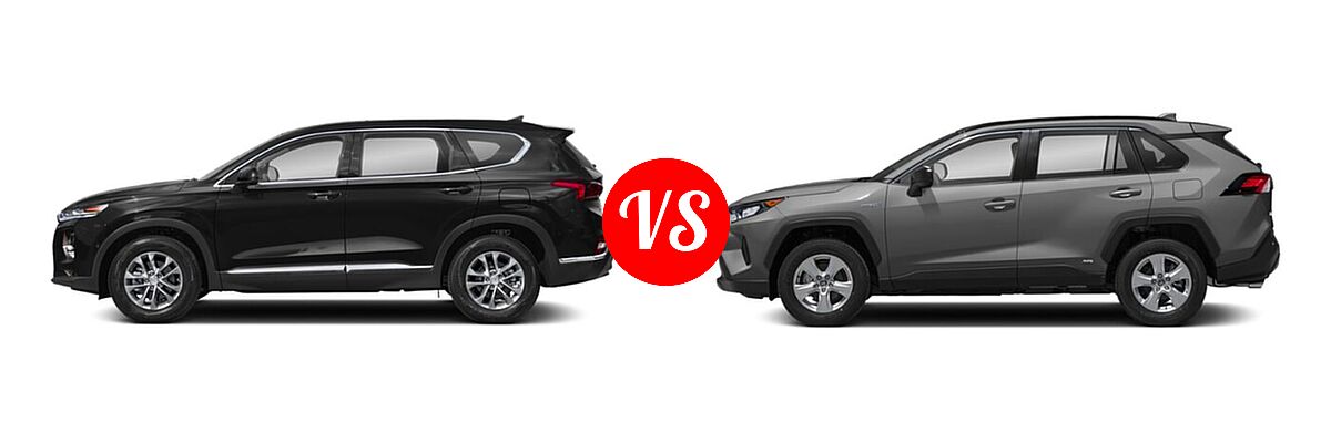 2020 Hyundai Santa Fe SUV SE / SE w/SULEV / SEL / SEL w/SULEV vs. 2020 Toyota RAV4 Hybrid SUV Hybrid LE - Side Comparison