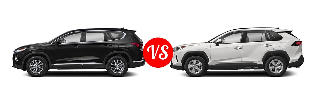 2020 Hyundai Santa Fe SUV SE / SE w/SULEV / SEL / SEL w/SULEV vs. 2020 Toyota RAV4 Hybrid SUV Hybrid XLE - Side Comparison