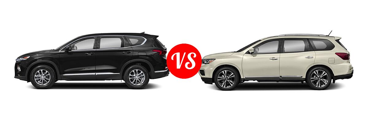 2020 Hyundai Santa Fe SUV SE / SE w/SULEV / SEL / SEL w/SULEV vs. 2020 Nissan Pathfinder SUV Platinum - Side Comparison