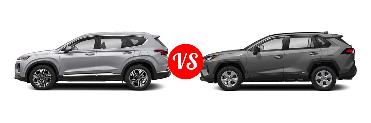 2020 Hyundai Santa Fe SUV Limited / Limited w/SULEV / SEL vs. 2020 Toyota RAV4 Hybrid SUV Hybrid LE - Side Comparison