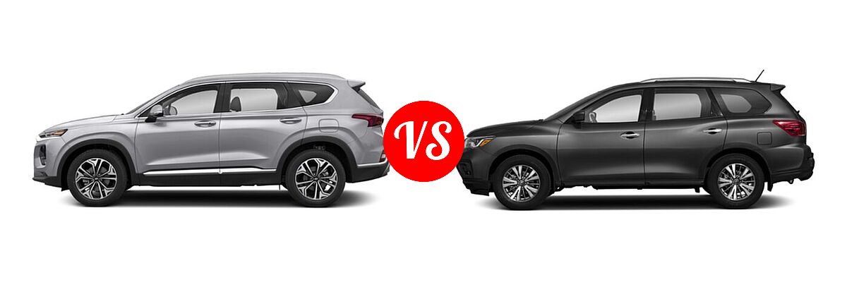 2020 Hyundai Santa Fe SUV Limited / Limited w/SULEV / SEL vs. 2020 Nissan Pathfinder SUV S - Side Comparison