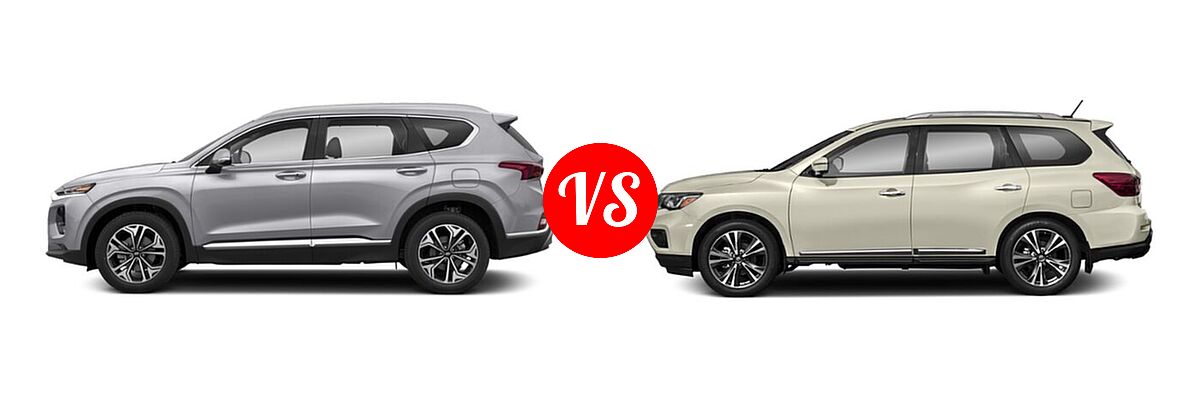 2020 Hyundai Santa Fe SUV Limited / Limited w/SULEV / SEL vs. 2020 Nissan Pathfinder SUV Platinum - Side Comparison