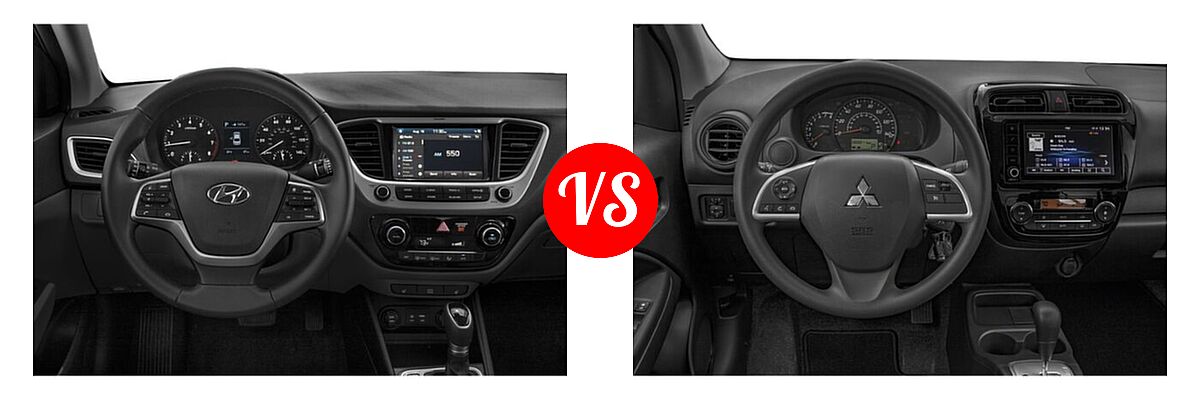 2021 Hyundai Accent Sedan Limited vs. 2021 Mitsubishi Mirage G4 Sedan Carbonite Edition / ES / LE / SE - Dashboard Comparison