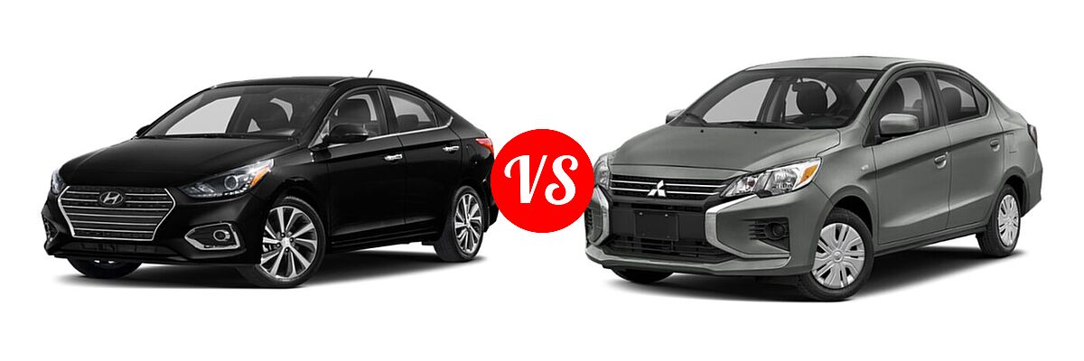 2021 Hyundai Accent Sedan Limited vs. 2021 Mitsubishi Mirage G4 Sedan Carbonite Edition / ES / LE / SE - Front Left Comparison