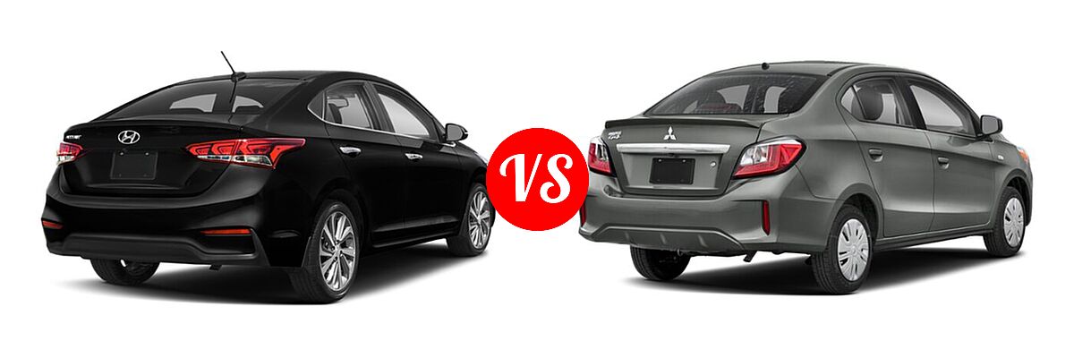 2021 Hyundai Accent Sedan Limited vs. 2021 Mitsubishi Mirage G4 Sedan Carbonite Edition / ES / LE / SE - Rear Right Comparison