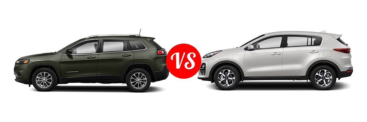 2021 Jeep Cherokee SUV Freedom vs. 2021 Kia Sportage SUV EX / LX / S / SX Turbo - Side Comparison