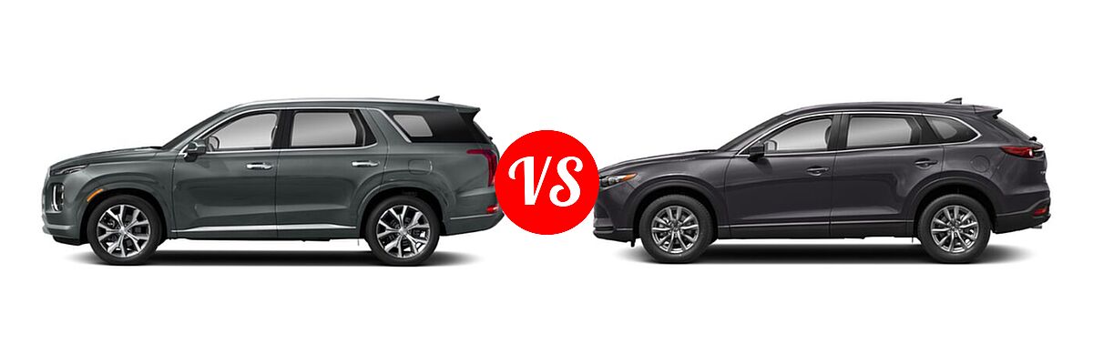 2021 Hyundai Palisade SUV Limited vs. 2021 Mazda CX-9 SUV Sport - Side Comparison