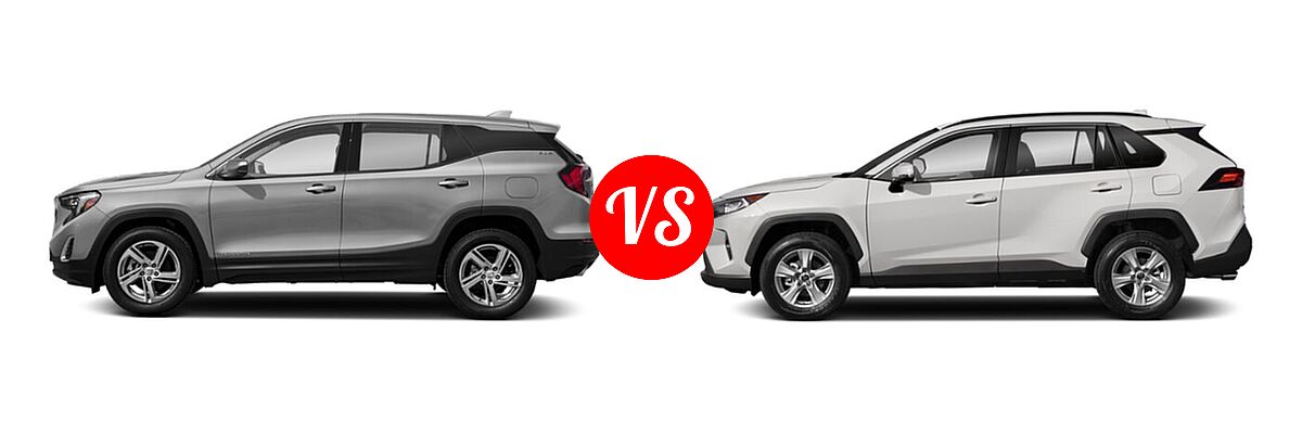 2021 GMC Terrain SUV SLT vs. 2021 Toyota RAV4 SUV XLE / XLE Premium - Side Comparison