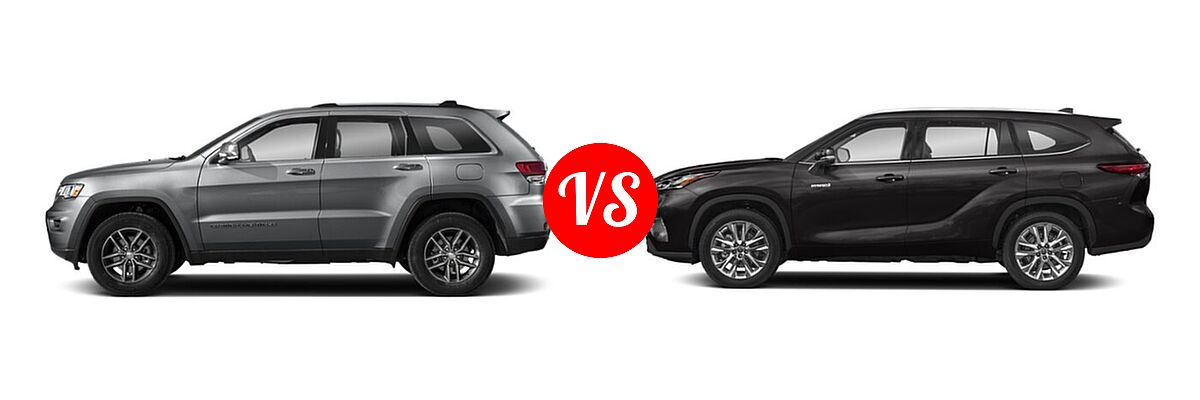 2021 Jeep Grand Cherokee SUV 80th Anniversary / Limited / Limited X vs. 2021 Toyota Highlander Hybrid SUV Hybrid Hybrid Limited - Side Comparison