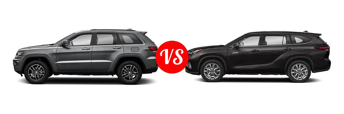 2021 Jeep Grand Cherokee SUV Trailhawk vs. 2021 Toyota Highlander Hybrid SUV Hybrid Hybrid Limited - Side Comparison
