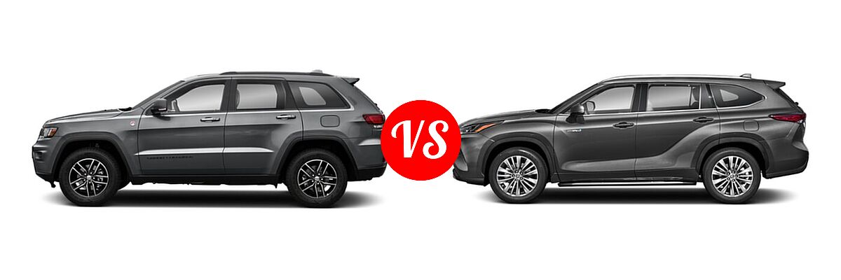 2021 Jeep Grand Cherokee SUV Trailhawk vs. 2021 Toyota Highlander Hybrid SUV Hybrid Hybrid Platinum - Side Comparison