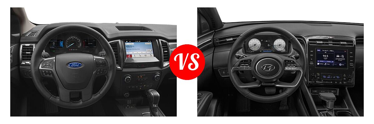 2021 Ford Ranger SuperCab Pickup LARIAT vs. 2022 Hyundai Santa Cruz Pickup SEL Premium - Dashboard Comparison