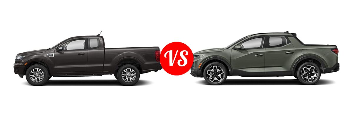 2021 Ford Ranger SuperCab Pickup LARIAT vs. 2022 Hyundai Santa Cruz Pickup Limited / SE / SEL - Side Comparison