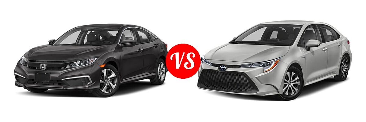 2021 Honda Civic Sedan LX vs. 2021 Toyota Corolla Sedan Hybrid Hybrid LE - Front Left Comparison