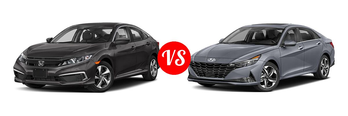 2021 Honda Civic Sedan LX vs. 2021 Hyundai Elantra Sedan Limited / N Line / SE - Front Left Comparison