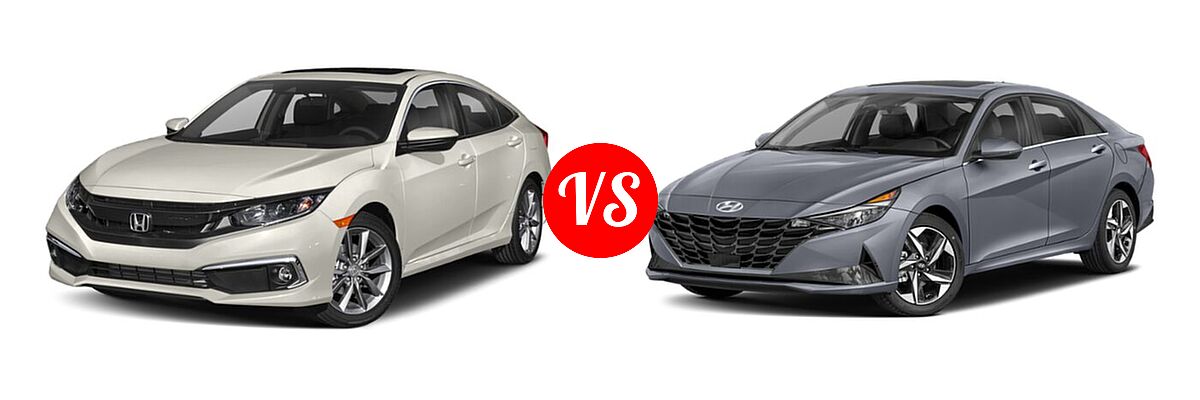 2021 Honda Civic Sedan EX vs. 2021 Hyundai Elantra Sedan Limited / N Line / SE - Front Left Comparison
