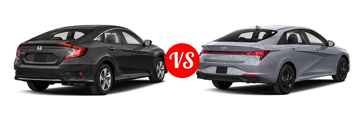 2021 Honda Civic Sedan LX vs. 2021 Hyundai Elantra Sedan SEL - Rear Right Comparison