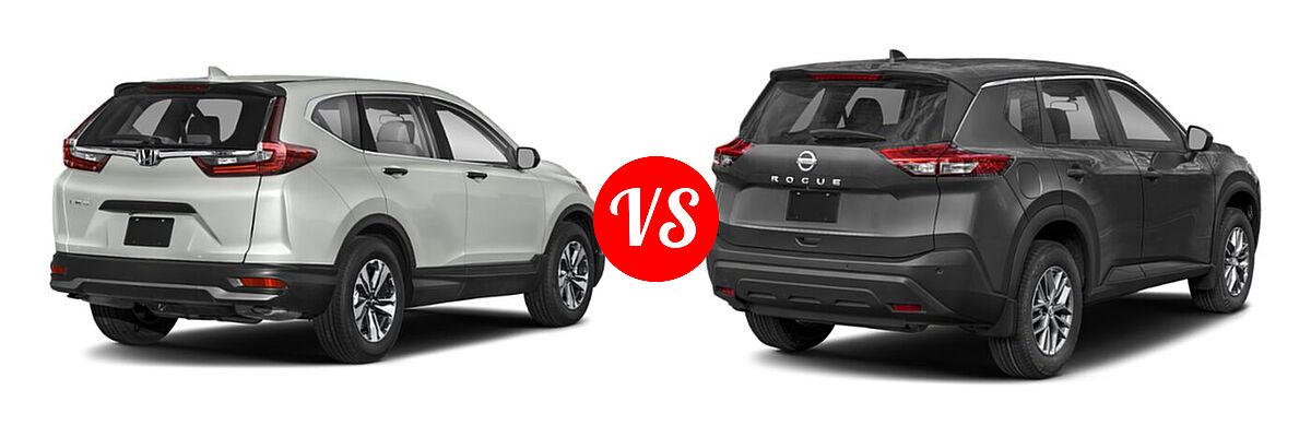 2021 Honda CR-V SUV LX vs. 2021 Nissan Rogue SUV S / SL / SV - Rear Right Comparison