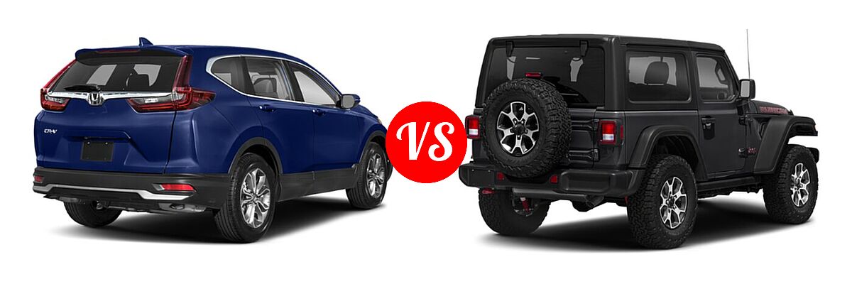2021 Honda CR-V SUV EX vs. 2021 Jeep Wrangler SUV Rubicon - Rear Right Comparison