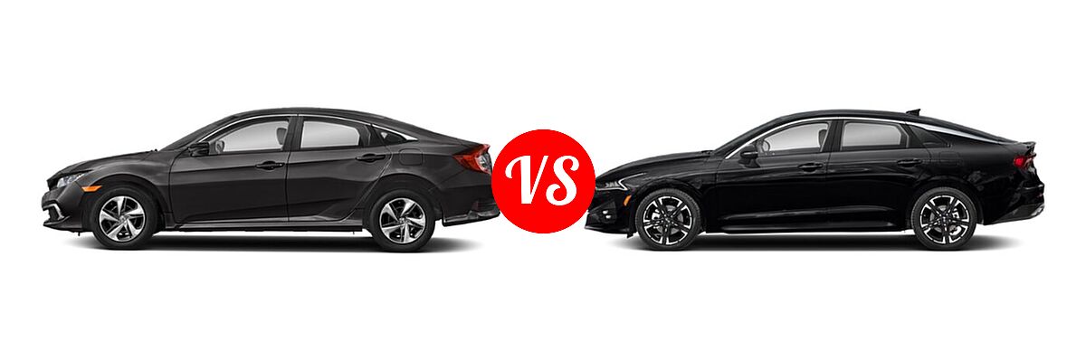 2021 Honda Civic Sedan LX vs. 2021 Kia K5 Sedan GT-Line - Side Comparison