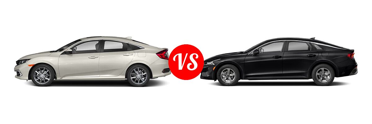 2021 Honda Civic Sedan EX vs. 2021 Kia K5 Sedan GT / LX / LXS - Side Comparison