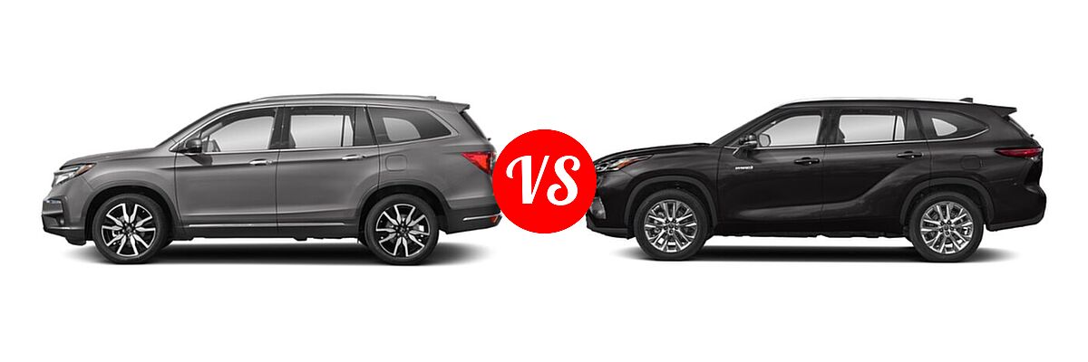 2021 Honda Pilot SUV Touring 8-Passenger vs. 2021 Toyota Highlander Hybrid SUV Hybrid Hybrid Limited - Side Comparison