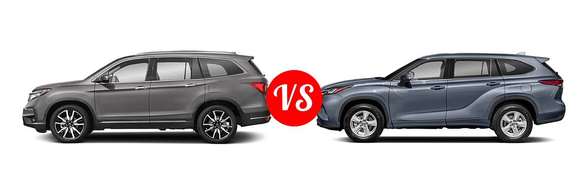 2021 Honda Pilot SUV Touring 8-Passenger vs. 2021 Toyota Highlander Hybrid SUV Hybrid Hybrid LE / Hybrid XLE - Side Comparison