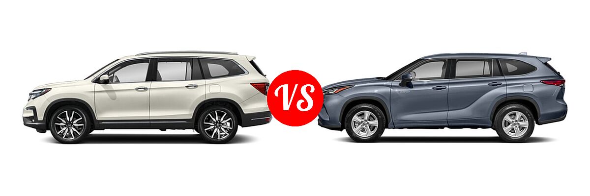 2021 Honda Pilot SUV Touring 7-Passenger vs. 2021 Toyota Highlander Hybrid SUV Hybrid Hybrid LE / Hybrid XLE - Side Comparison