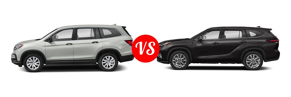 2021 Honda Pilot SUV LX vs. 2021 Toyota Highlander Hybrid SUV Hybrid Hybrid Limited - Side Comparison