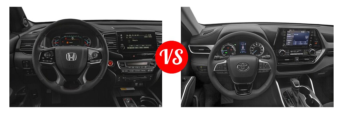 2021 Honda Pilot SUV Black Edition vs. 2021 Toyota Highlander Hybrid SUV Hybrid Hybrid LE / Hybrid XLE - Dashboard Comparison