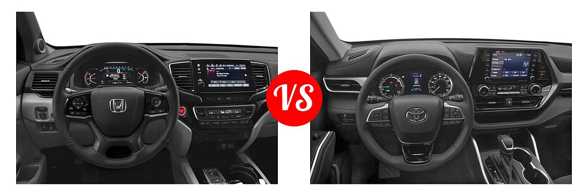 2021 Honda Pilot SUV Touring 8-Passenger vs. 2021 Toyota Highlander Hybrid SUV Hybrid Hybrid LE / Hybrid XLE - Dashboard Comparison