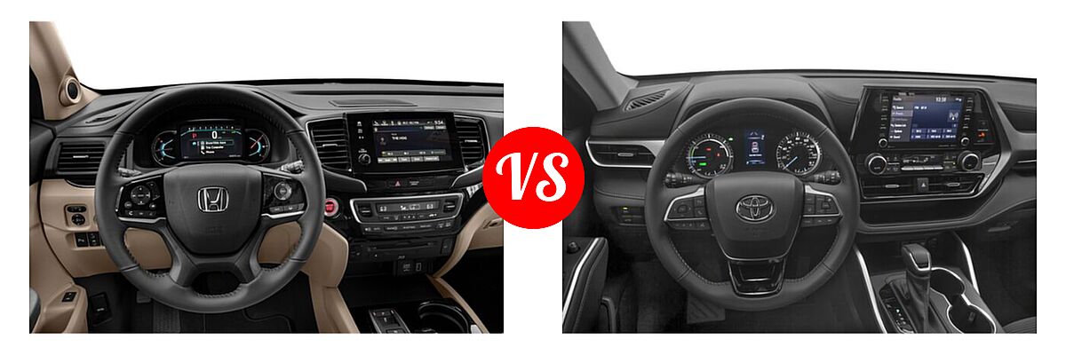 2021 Honda Pilot SUV Touring 7-Passenger vs. 2021 Toyota Highlander Hybrid SUV Hybrid Hybrid LE / Hybrid XLE - Dashboard Comparison