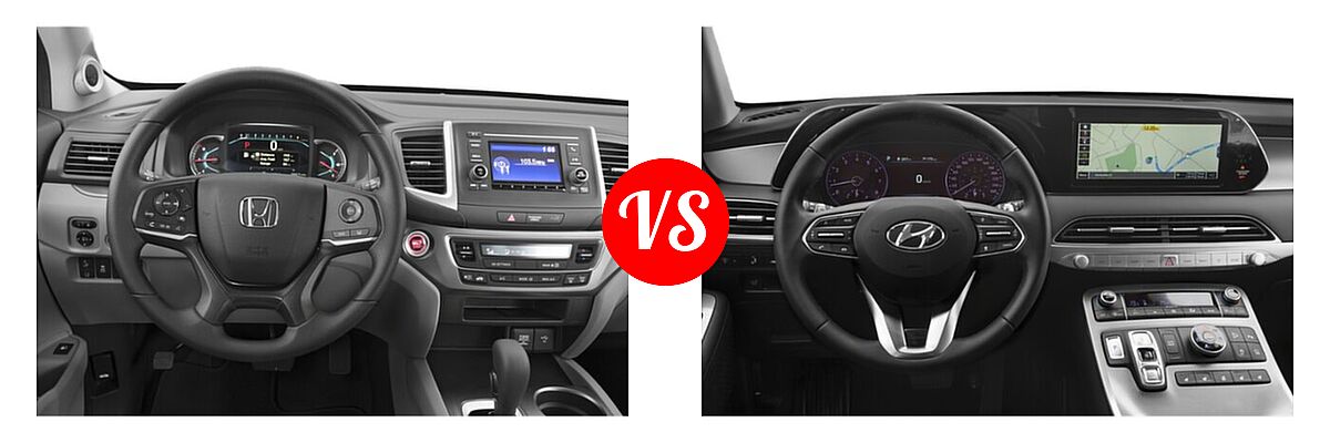 2021 Honda Pilot SUV LX vs. 2021 Hyundai Palisade SUV Calligraphy / SE / SEL - Dashboard Comparison