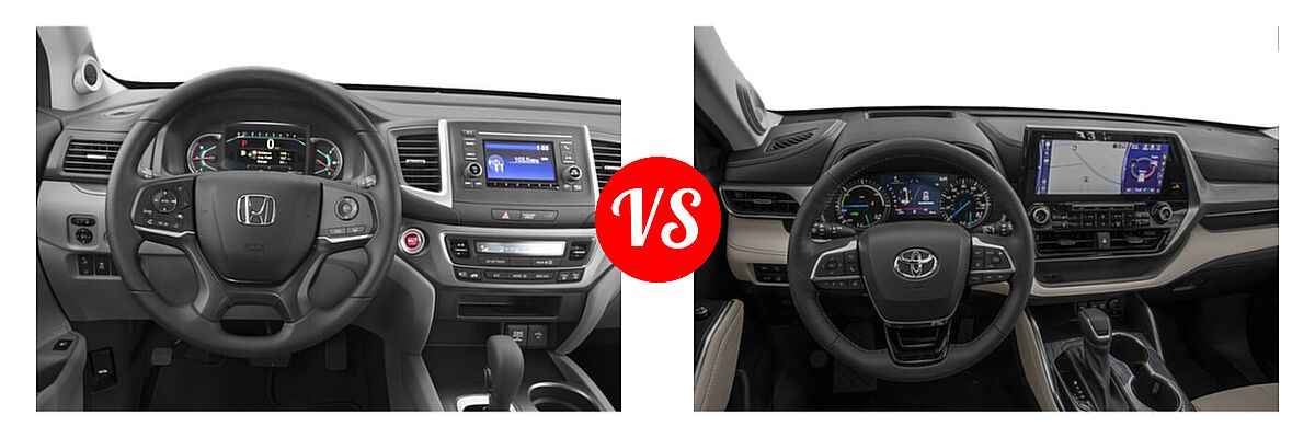 2021 Honda Pilot SUV LX vs. 2021 Toyota Highlander Hybrid SUV Hybrid Hybrid Platinum - Dashboard Comparison