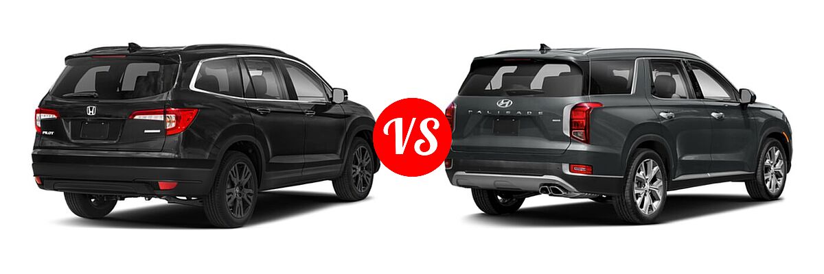 2021 Honda Pilot SUV Special Edition vs. 2021 Hyundai Palisade SUV Calligraphy / SE / SEL - Rear Right Comparison