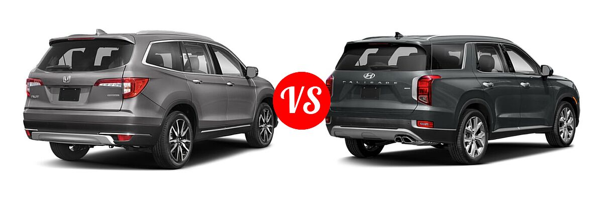 2021 Honda Pilot SUV Touring 8-Passenger vs. 2021 Hyundai Palisade SUV Calligraphy / SE / SEL - Rear Right Comparison