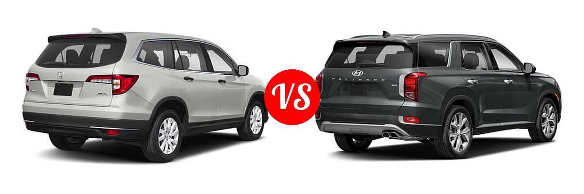 2021 Honda Pilot SUV LX vs. 2021 Hyundai Palisade SUV Calligraphy - Rear Right Comparison