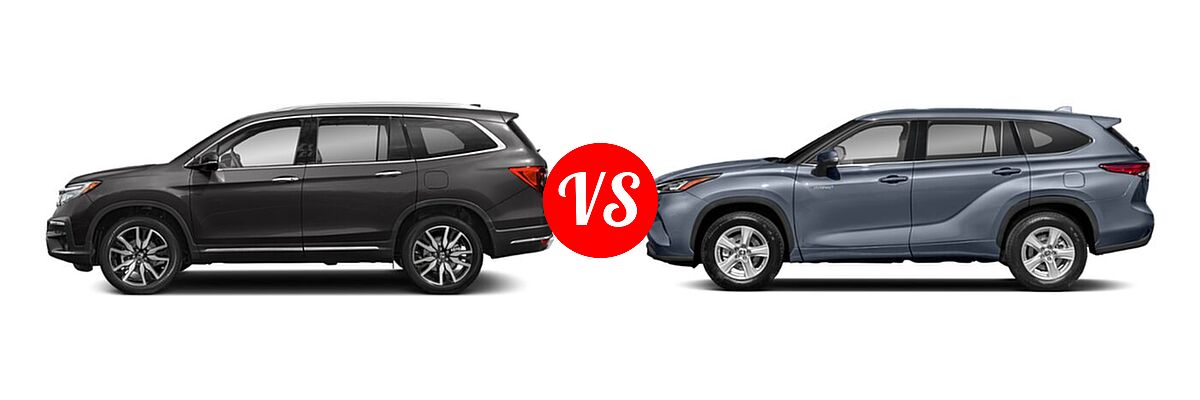 2021 Honda Pilot SUV Elite vs. 2021 Toyota Highlander Hybrid SUV Hybrid Hybrid LE / Hybrid XLE - Side Comparison