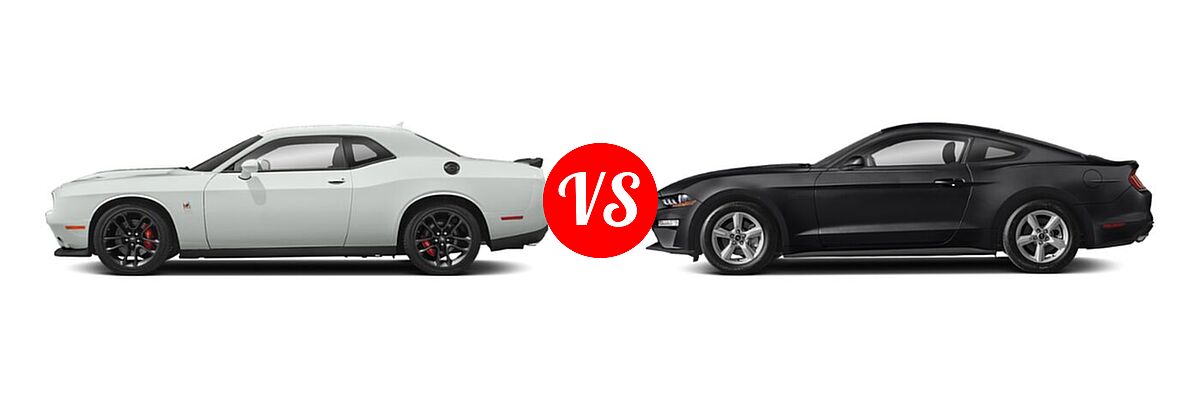 2021 Dodge Challenger Coupe R/T Scat Pack vs. 2021 Ford Mustang Coupe EcoBoost / EcoBoost Premium / GT / GT Premium - Side Comparison