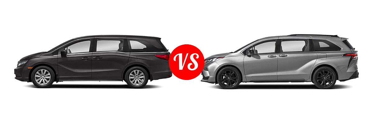 2021 Honda Odyssey Minivan LX vs. 2021 Toyota Sienna Minivan Hybrid XSE - Side Comparison